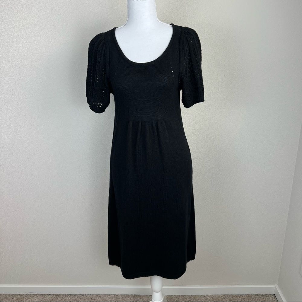 Mossimo Black Knit Dress Small Puff Sleeve Cottagecore Minimalist Casual Stretch